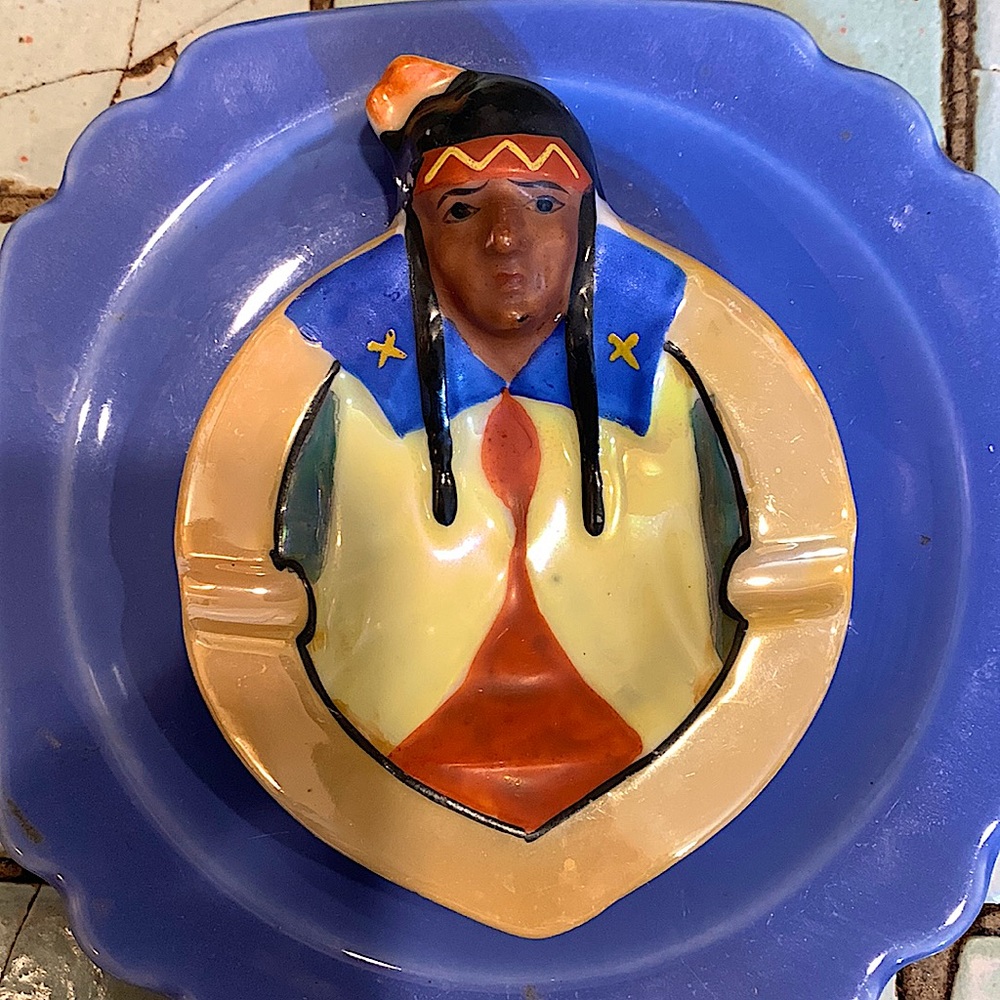 Vintage Lusterware Native American Handpainted Ashtray